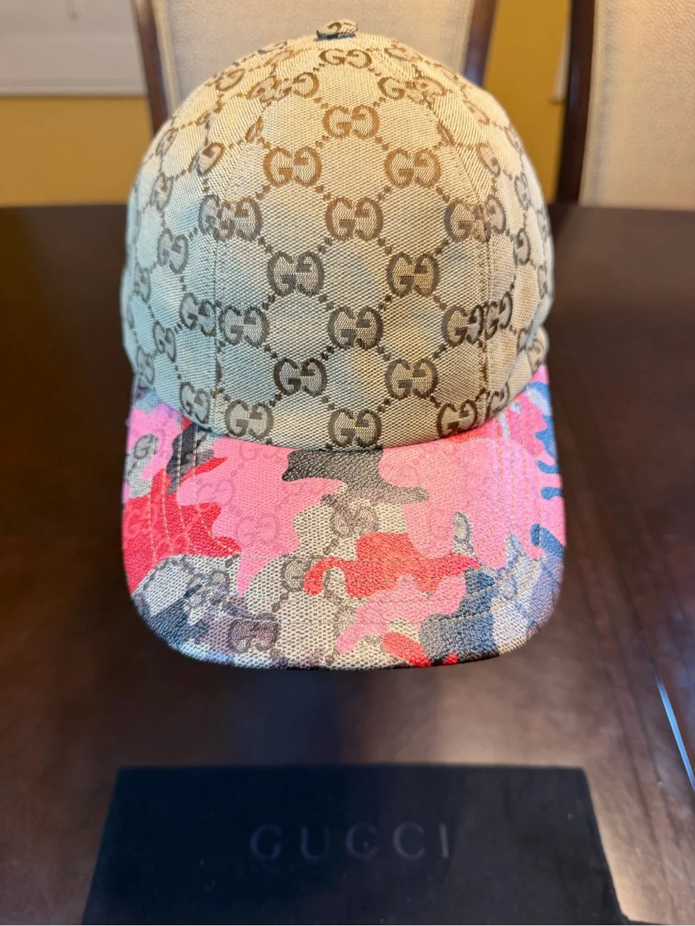 New Authentic Gucci GG Supreme Logo Baseball Hat Tan Pink Size L